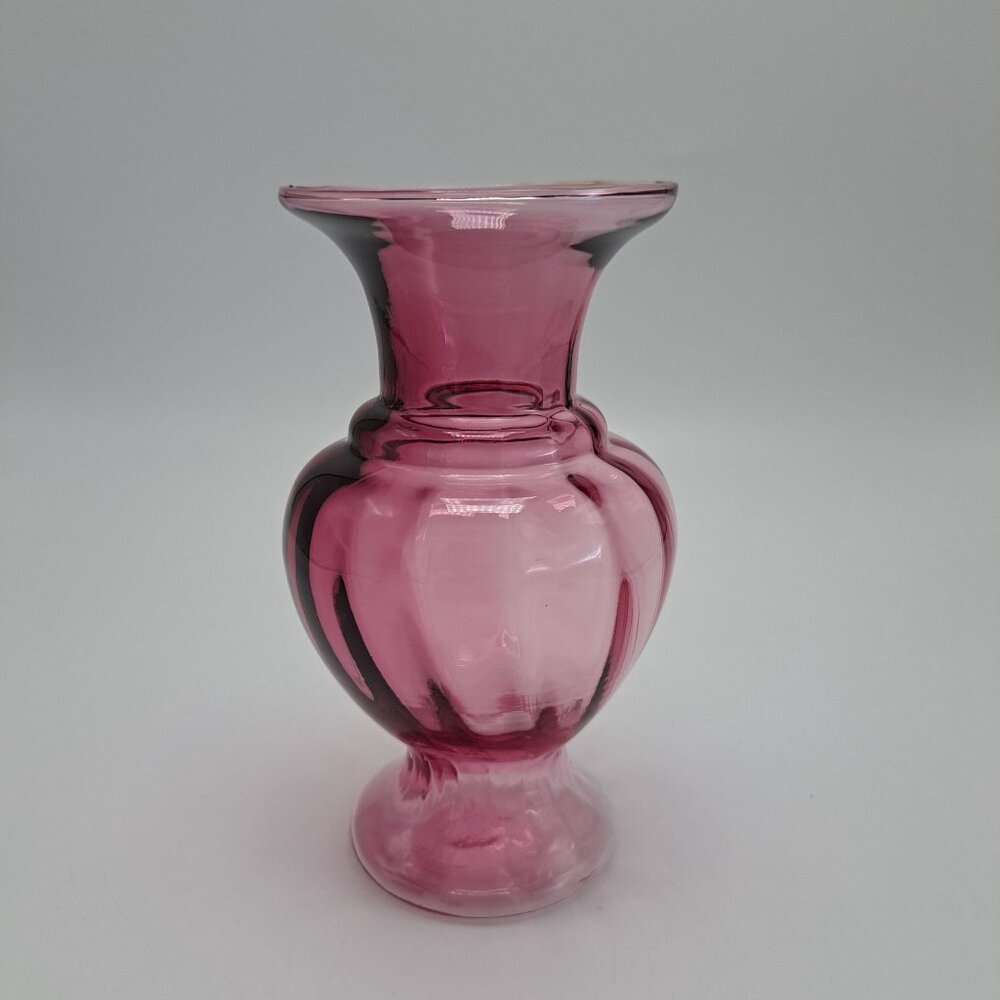 Pilgrim Cranberry Optic Glass Vase